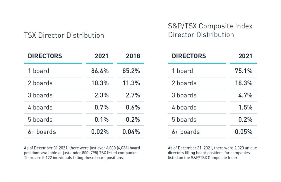 Charts showing TSX Director Distribution and S&P/TSX Composite Index Director Distribution